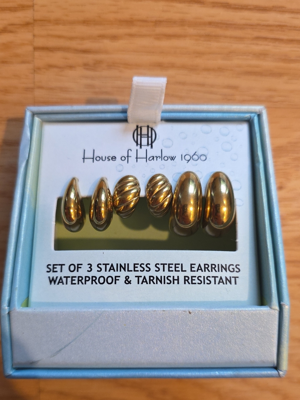 House of Harlow 1960 Gold Trio Stainless Steel Earring Set